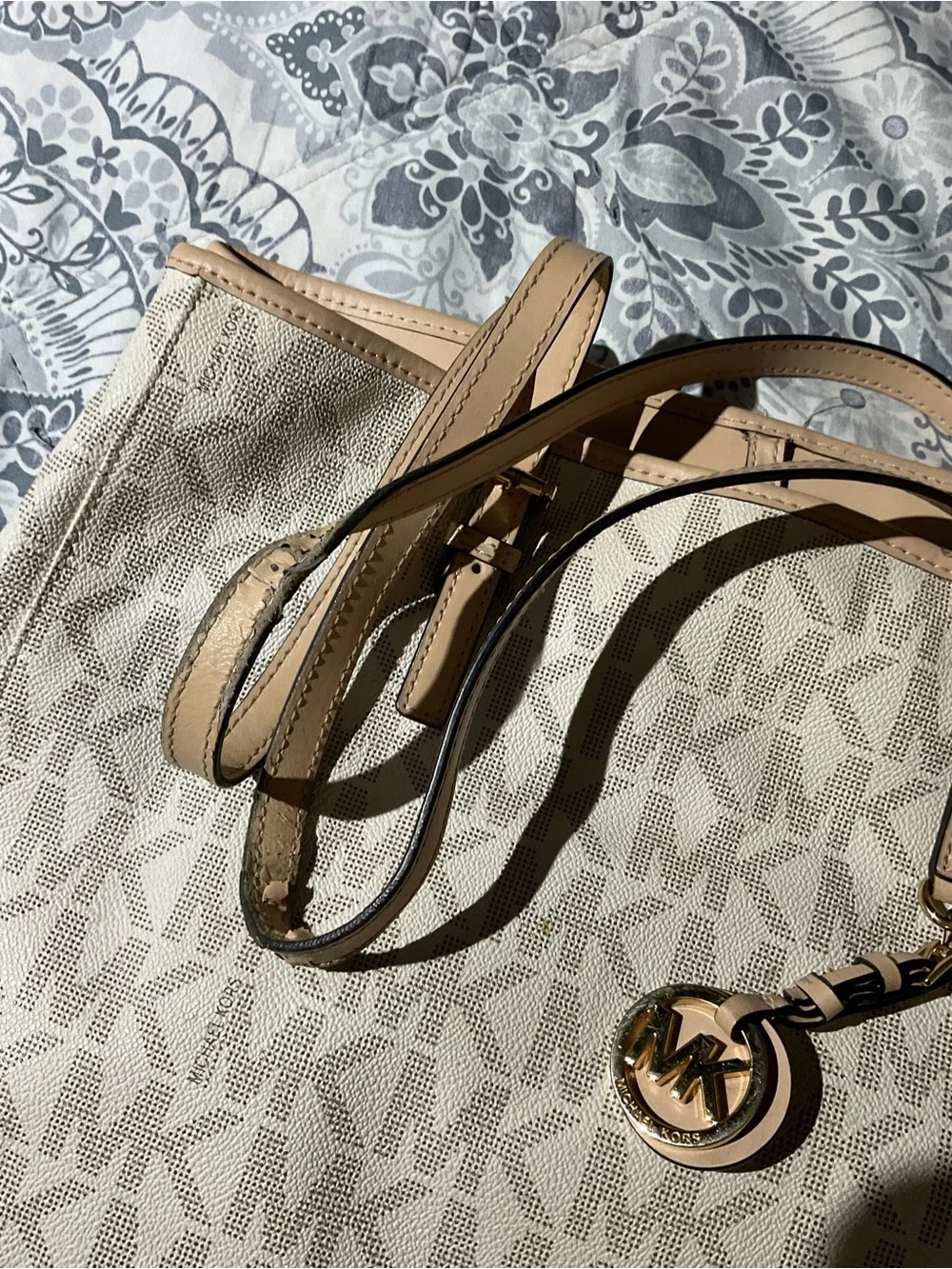 Michael Kors Cream & Tan MK Monogram Tote